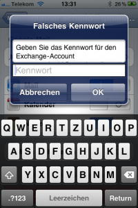 iPhone-Aufforderung, ein Exchange-Passwort einzugeben